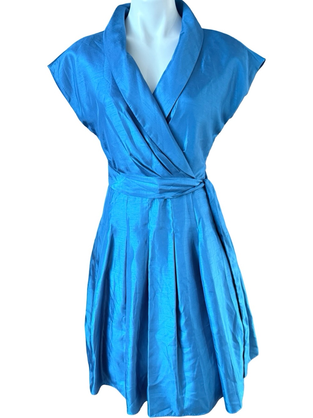 Jones New York Dress Cobalt Blue Surplice Wrap Pleated Belted Cocktail Size 6
